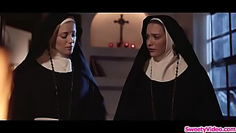 Lingerie-Clad Blonde Nuns Engage In Lesbian Masturbation